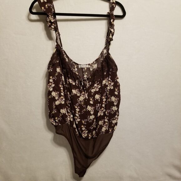 Free People Tops - Intimately Free People XL Bodysuit Take It Away Brown Floral Lace Cottagecore